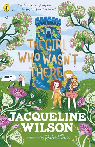 Book cover: tower, children, flowers, and a family near a campervan.
