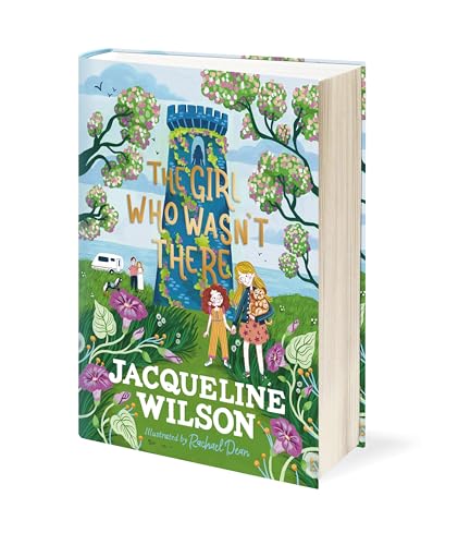 Book cover with illustration of children near a blue tower and foliage.