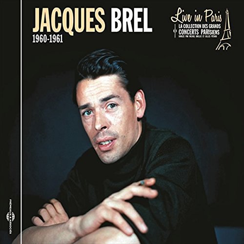 CD cover featuring a portrait of Jacques Brel with text "Live in Paris".