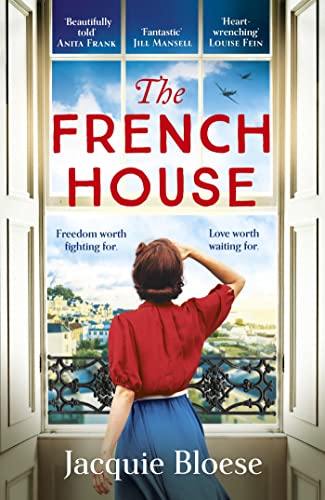 Book cover: woman at window overlooking a coastal town, "The French House".