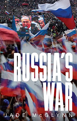 Book cover for "Russia's War" with flags and Putin's image.