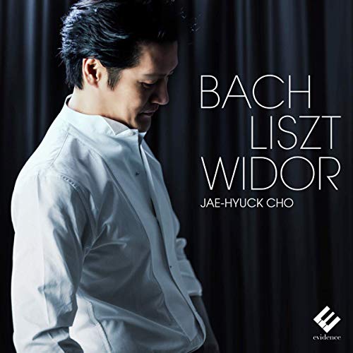 Portrait of Jae-Hyuck Cho with "Bach Liszt Widor" text overlay.