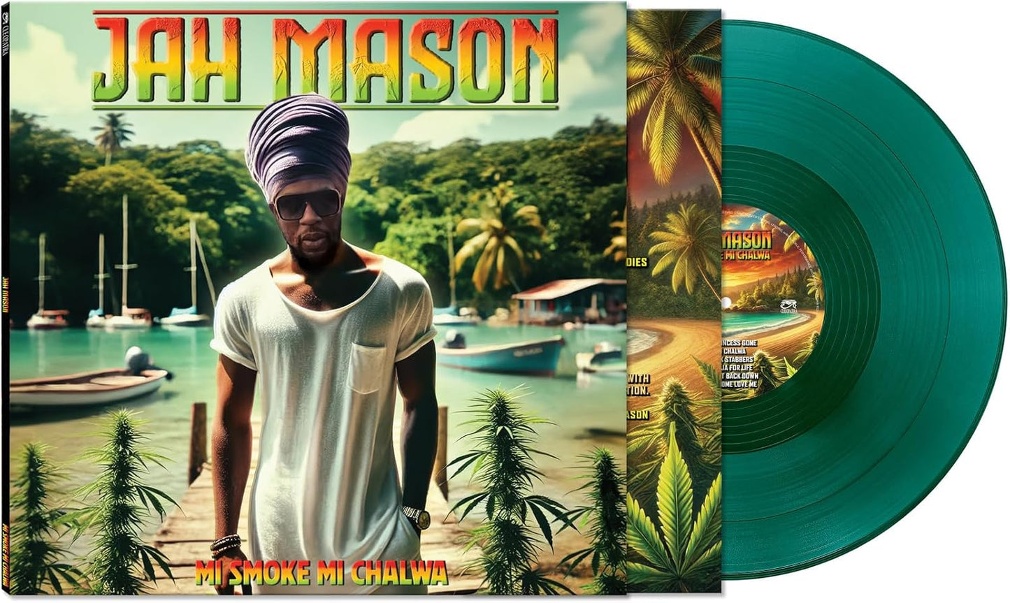 Jah Mason vinyl record cover and green record disc shown.