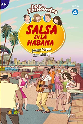 Book cover depicting people dancing salsa in Havana, Cuba, with palm trees.