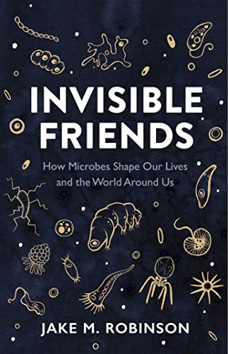 Book cover with illustrated microbes and the title "Invisible Friends.