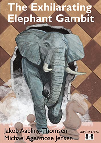 Book cover featuring an elephant emerging from a chess board opening.