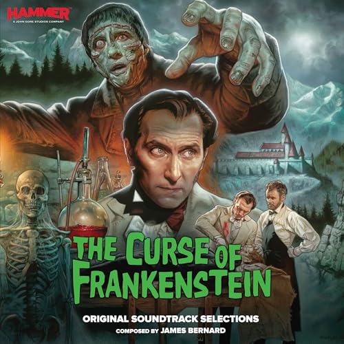 The Curse of Frankenstein vinyl cover art featuring Frankenstein's monster, a scientist, and laboratory equipment.