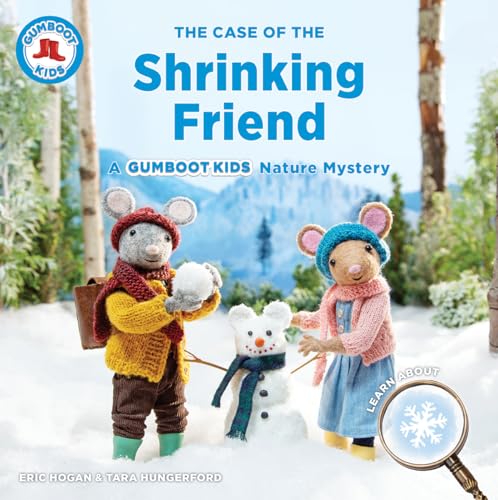 Book cover featuring two knitted mice and a small snowman in snow.