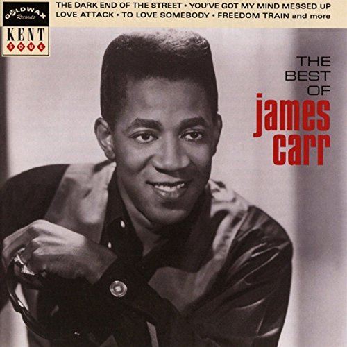 "Album cover with black-and-white photo of James Carr and red text."