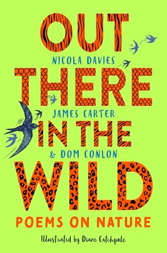 Book cover with lime green background, patterned orange lettering, and illustrations of small birds.