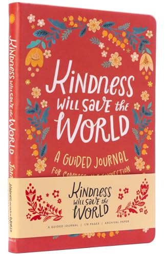 Red journal with floral design and the text "Kindness Will Save the World.