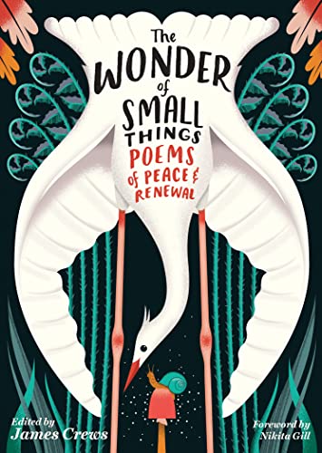Book cover featuring a white crane looking down at a snail on a mushroom.