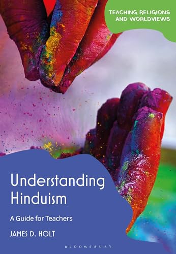 Book cover: "Understanding Hinduism," colorful hands with powder, teaching guide.