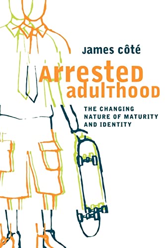 Book cover with sketched figure, skateboard, and title "Arrested Adulthood.