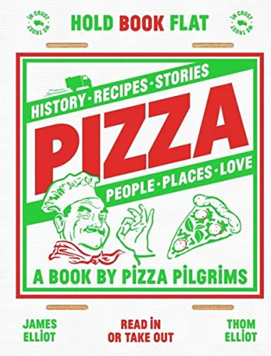 Book cover with pizza illustration, red and green design, “Pizza” title.