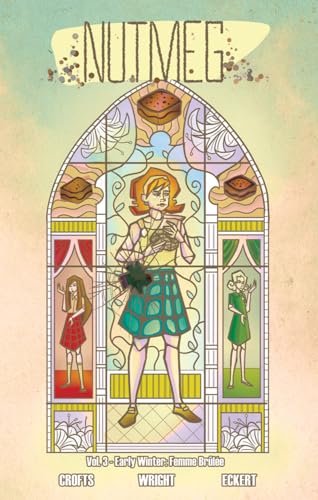 Comic book cover: girl framed by stained-glass design with pastries.