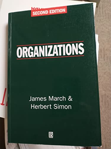 Green book cover titled "Organizations" by James March and Herbert Simon.