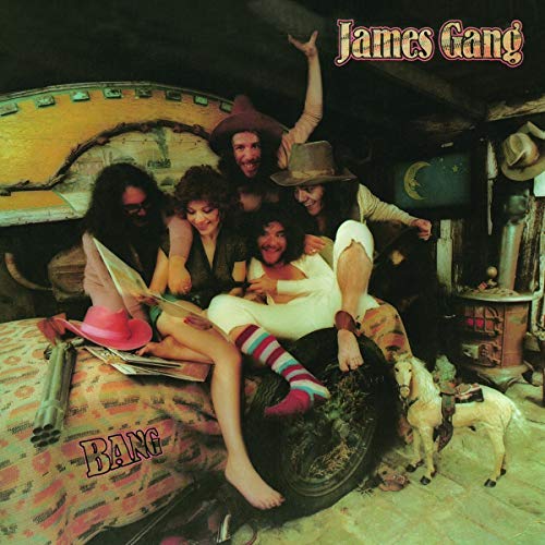 James Gang's "Bang" album cover: a group portrait in a rustic room.