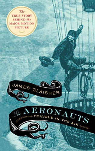 Book cover: a man in a balloon basket, vintage illustration style.