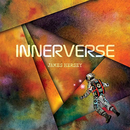 Vinyl album cover with astronaut and multicolored, abstract background.
