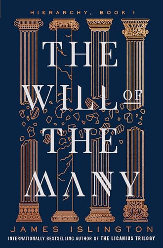 Book cover featuring four gold classical columns on a dark blue background with shattered text.
