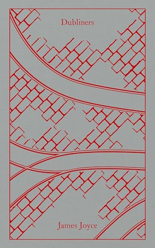 Gray cover of "Dubliners" by James Joyce with red geometric pattern.