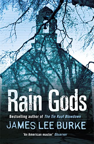Book cover: dark church silhouette with title "Rain Gods" in white text.