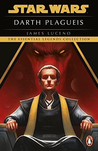 Book cover for “Darth Plagueis” featuring a red-skinned face and Palpatine.