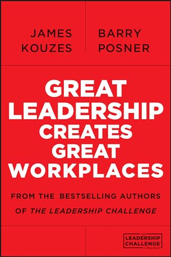 Red book cover with white text: "Great Leadership Creates Great Workplaces.