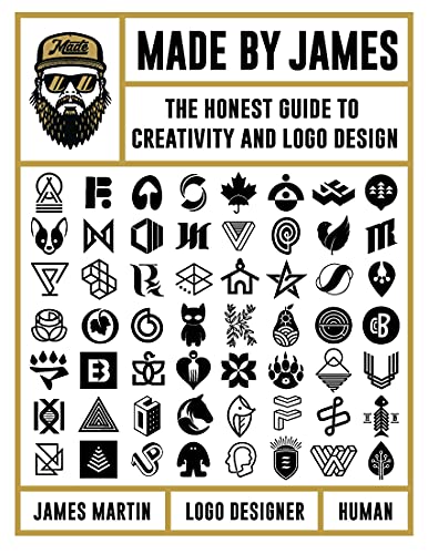 Book cover: "Made by James" with a bearded man and logo designs.