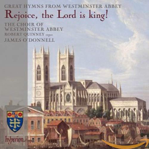 Illustration of Westminster Abbey with text: "Rejoice, the Lord is king!" and choir information.