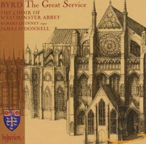 Illustration of Westminster Abbey with text about Byrd's "The Great Service" by James O'Donnell.