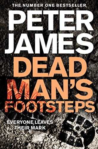 Book cover: “Dead Man’s Footsteps” by Peter James, with cracked pavement imagery.