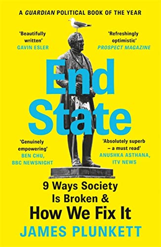 Yellow book cover with statue image and bold blue "End State" title.