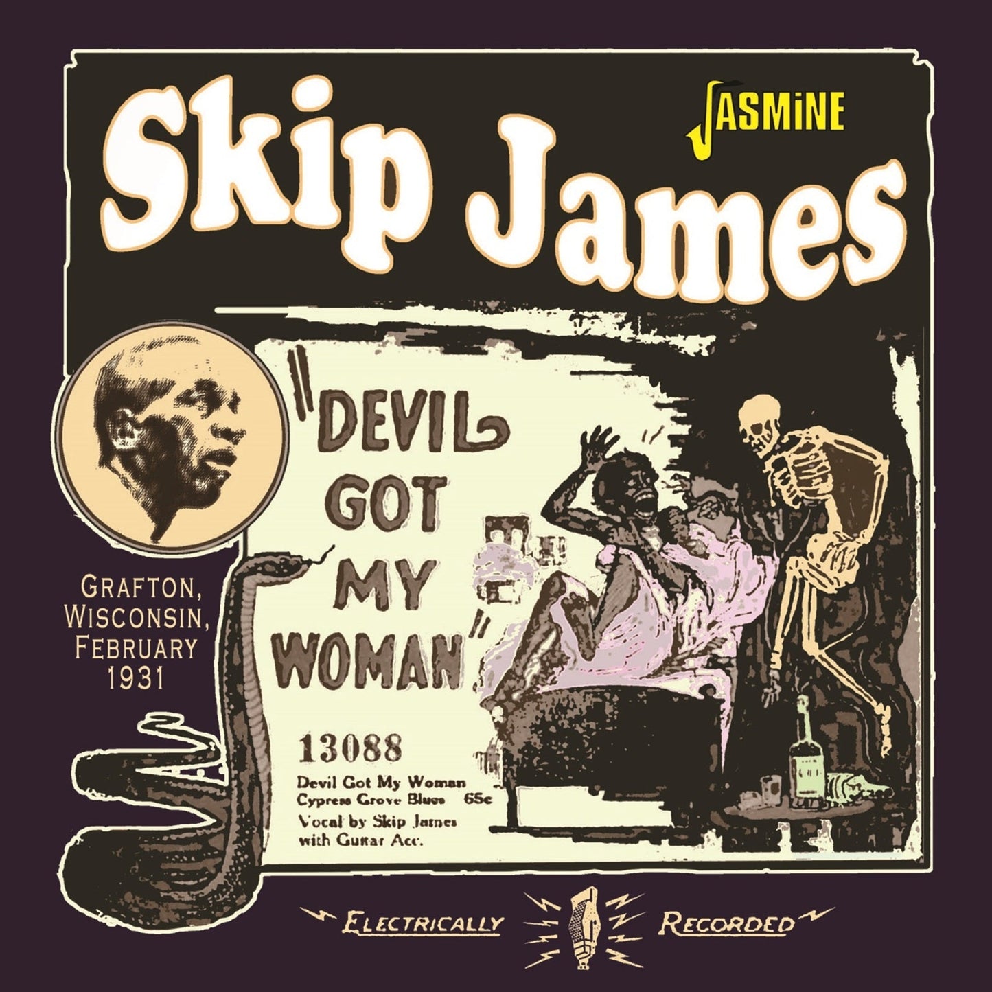 CD cover for Skip James’ “Devil Got My Woman” featuring skeletal imagery.
