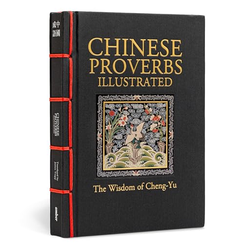Black book cover with gold text: "Chinese Proverbs Illustrated" and floral image.