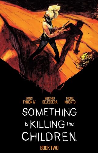 Comic book cover: woman with guns confronts shadowy figures in orange landscape.