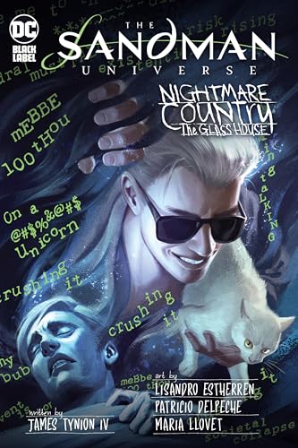 Comic book cover featuring a man in sunglasses, a white cat, and swirling text.