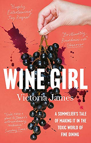 Book cover: “Wine Girl” with grapes, red wine splash, and hand.
