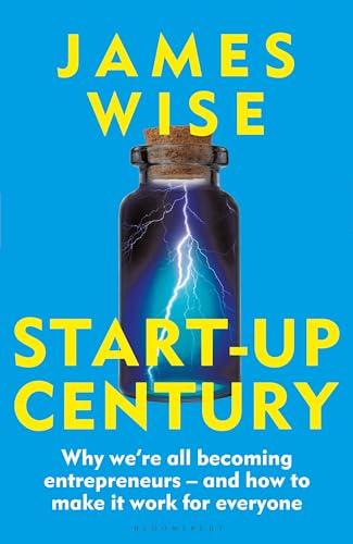 Book cover with a blue background, yellow text, and a bottle containing lightning.