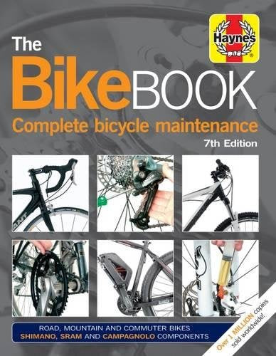 Cover of The Bike Book showing bicycle maintenance photos and Haynes branding.