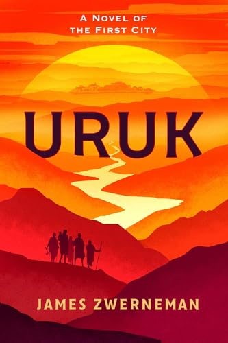 Book cover for "Uruk" featuring a desert landscape and silhouetted figures.