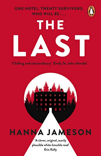 Book cover: red background, white text “THE LAST”, hotel silhouette in circle.