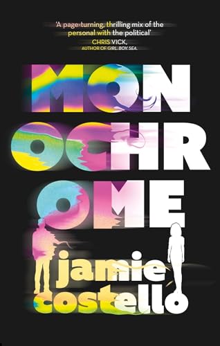 Book cover for "Monochrome" with colorful, distorted typography and silhouettes.