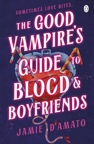 Book cover: “The Good Vampire’s Guide To Blood & Boyfriends” with heart illustration.