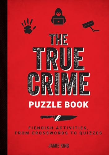 Red book cover with white text: "The True Crime Puzzle Book" and crime imagery.