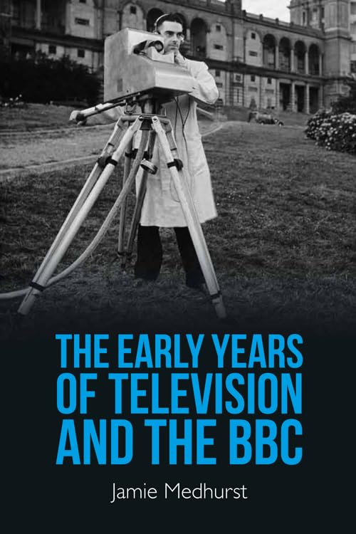 Vintage photo of a man with early television equipment, book cover.
