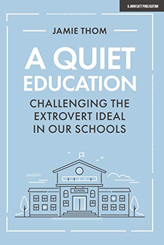 Book cover with title "A Quiet Education" and illustration of a school.