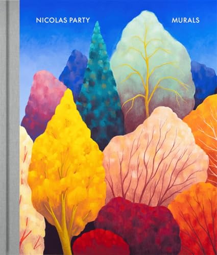 Book cover with colorful, stylized trees against a blue sky.