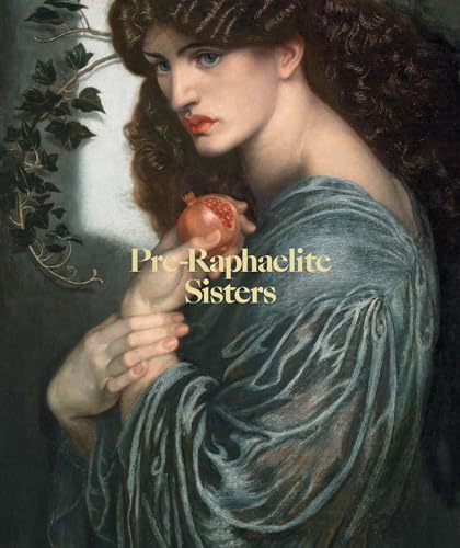 A woman with long wavy hair holds a pomegranate, wearing a draped blue dress.